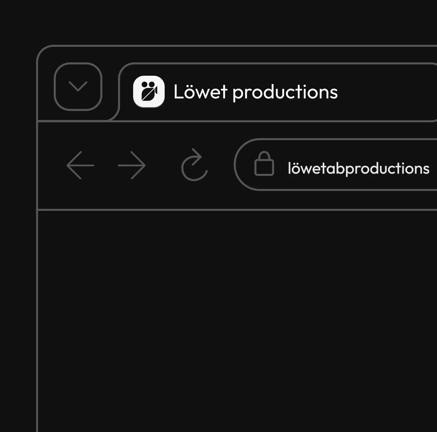 Löwet-favicon i webbläsarflik med vit symbol och texten “Löwet productions”