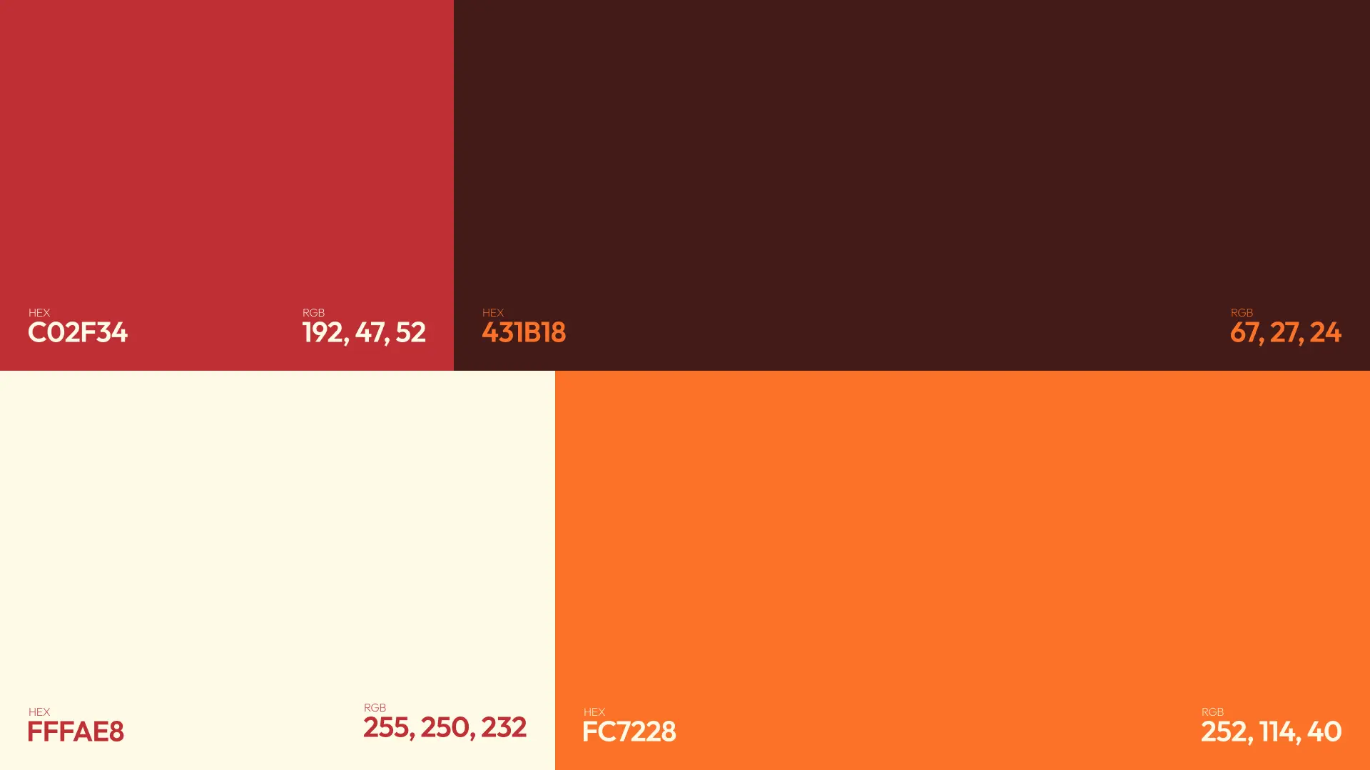 Löwet färgpalett med djupröd, mörkbrun, off-white och orange